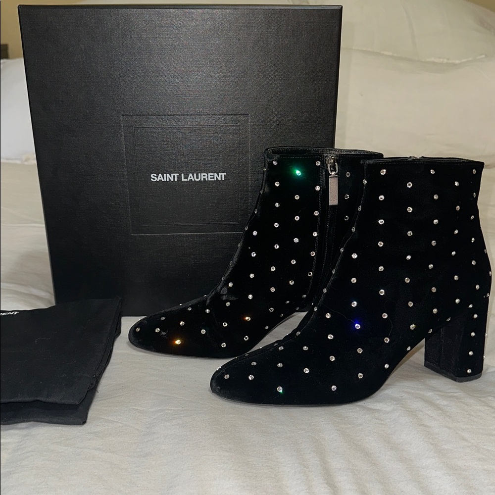 Saint Laurent Black Velvet Studded LouLou Heels 40